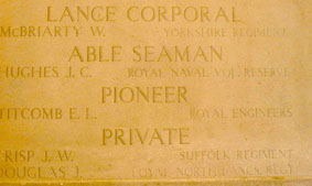 The Addenda Panel which includes the name of L/Cpl McBriarty on the Vis-en-Artois Memorial.