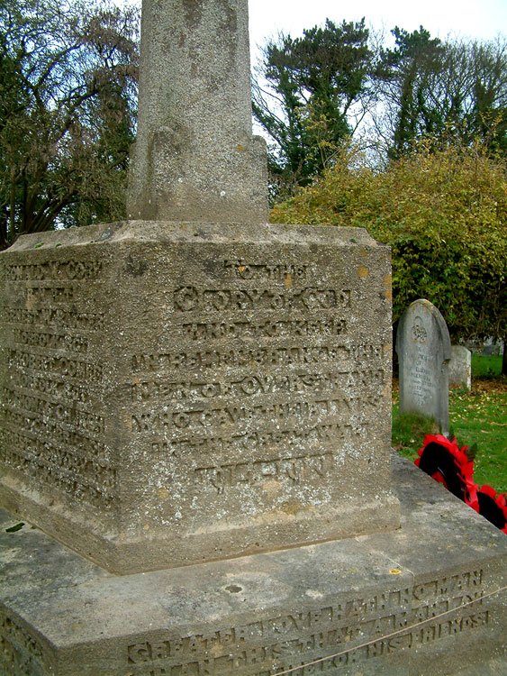 The Dedication on the War Memorial for Overstrand (Norfolk)