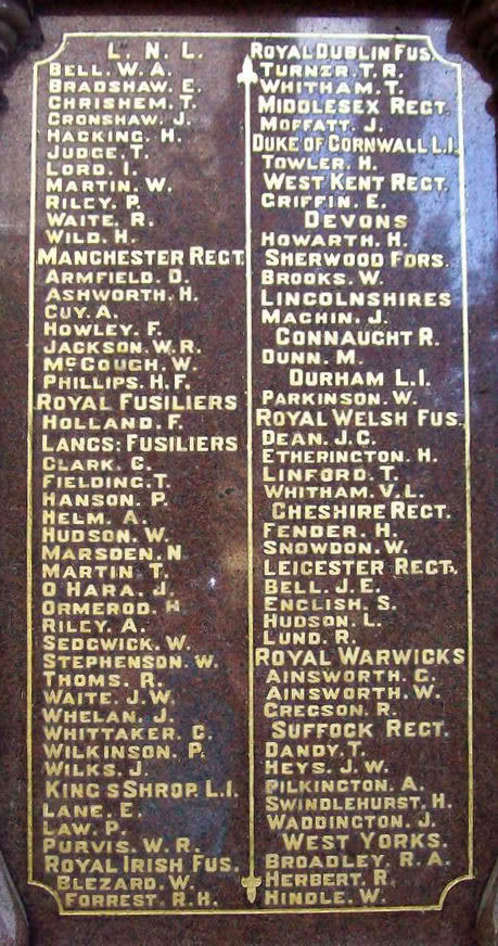 Private Riley's Name on the Padiham War Memorial