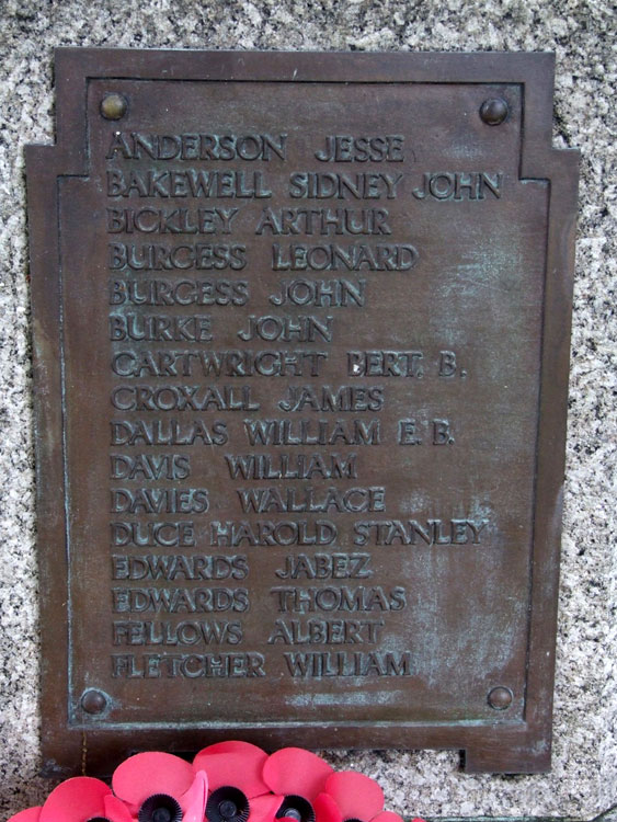 William Fletcher's Name on the War Memorial for Pelsall (Walsall)