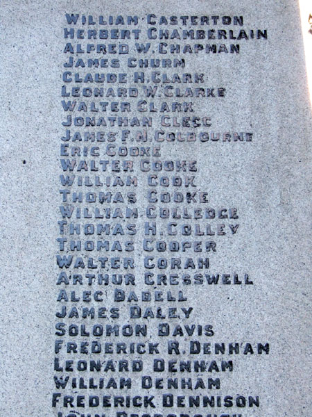 Private Cooke's name on the War Memorial for Arnold and Daybrook (Notts)