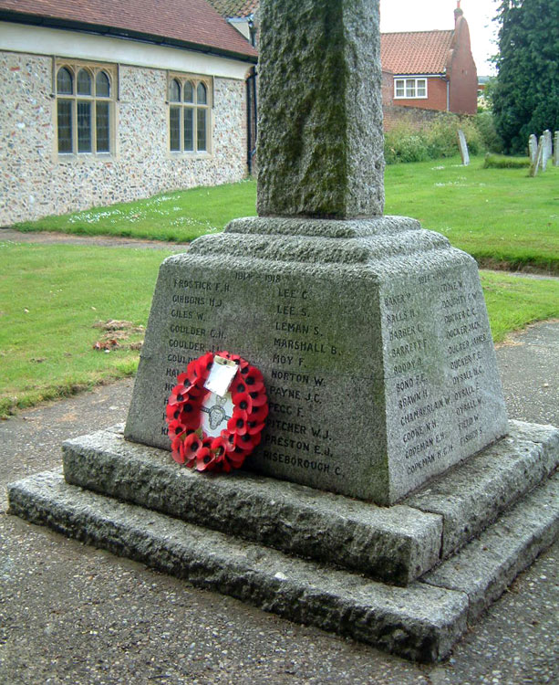 Detail of the War Memorial, - Aylsham, Norfolk (Private Horner's name, left, and Private Barber's name, right). 