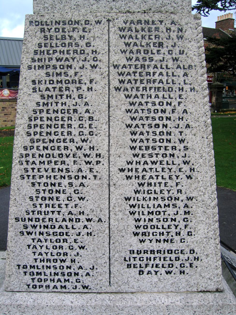 The names of Privates Spencer & Webster on the Belper War Memorial