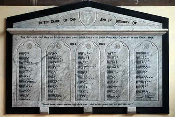 The First World War Memorial in St. Mary's Church, Bideford