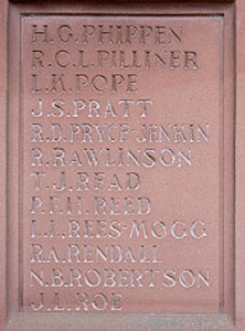 John Selby Pratt's Name on the Blundell's School War Memorial