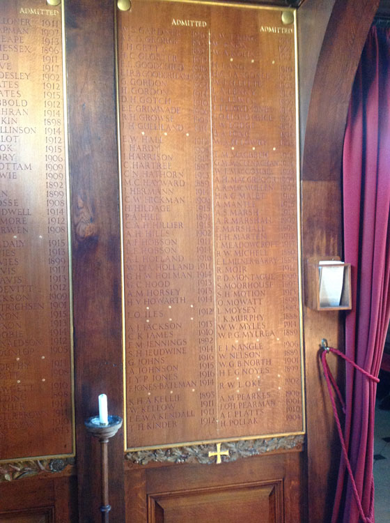 Part of the First World War War Memorial for Gonville & Caius College, Cambridge