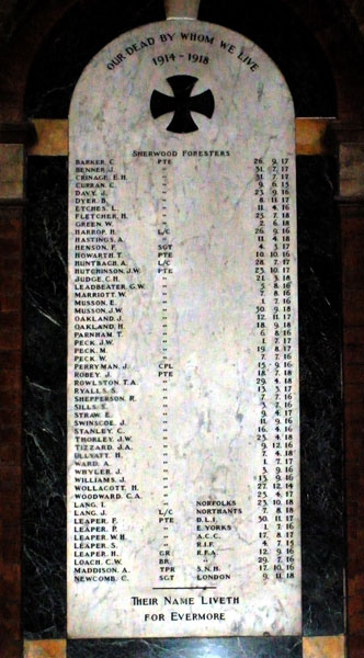 The Two Panels of the War Memorial in St.Paul's Church, Carlton (Nottingham) 