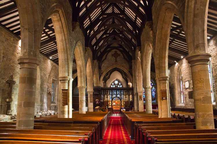 The Interior of the Church of St. Mary & St. Cuthbert, - the WW1 Memorial can just be seen on the right of this view