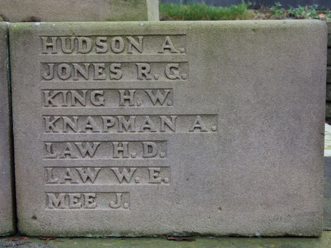 The War Memorial outside St.Giles's Church, Derby (Village Street) with Pte Knapman's Name on it.