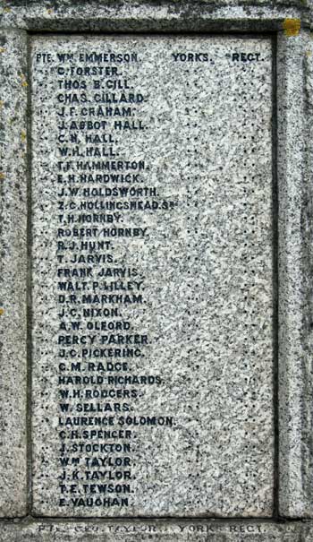 The West WW1 panel of the Eston War Memorial.
