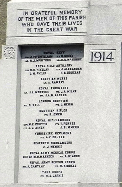 First World War Commemorations on the Kintore Memorial (1), including the name of Private Coutts