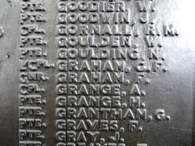 Private W Goulden's Name on the memorial