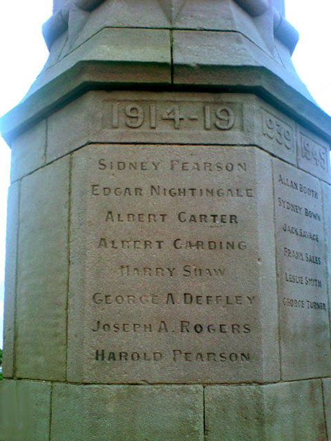 The First World War names on the Marsh Lane War Memorial
