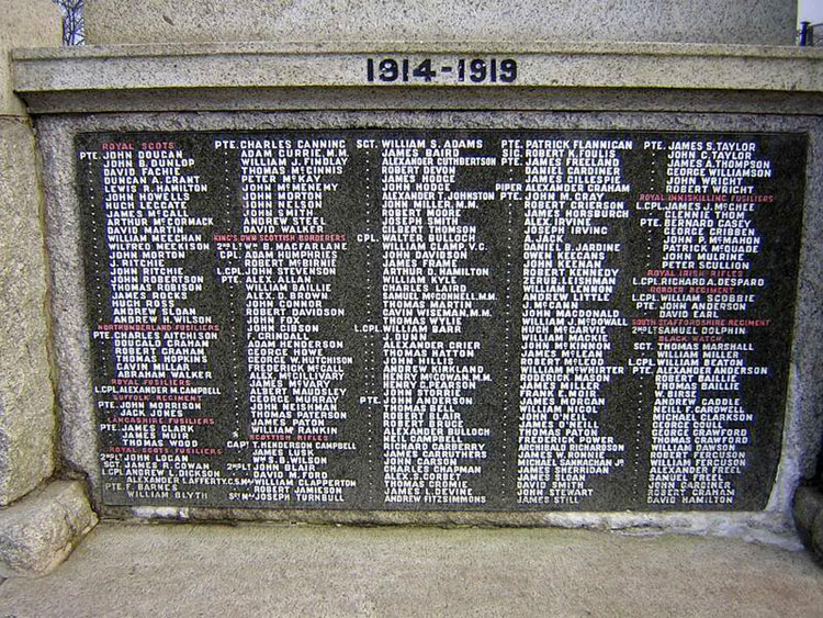 Corporal Clamp's Name on the War Memorial for Motherwell, Lanarkshire