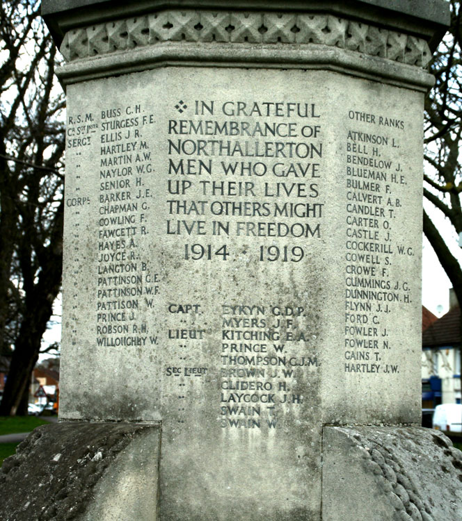 The Principal Face of the Northallerton War Memorial 