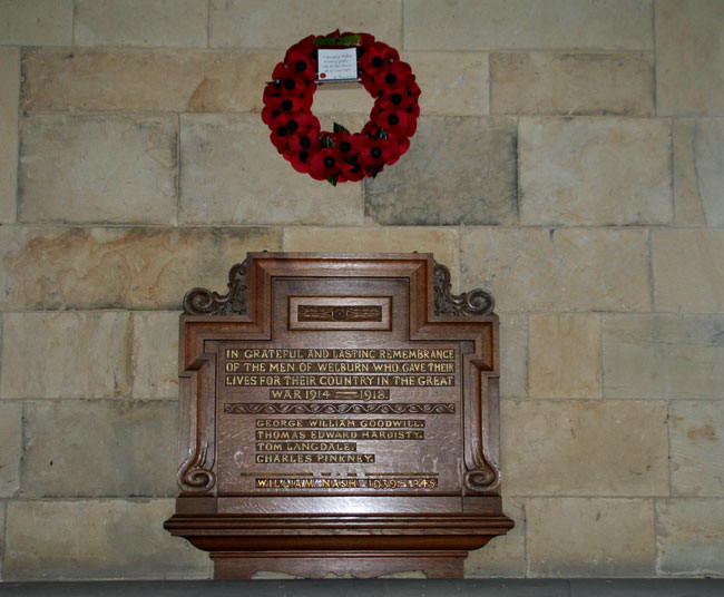 The War Memorial in St. John the Evangelist's Church, Welburn