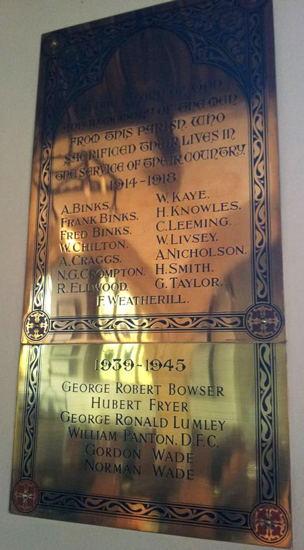 Names on the Memorial Plaque in St. Nicholas' Church, West Tanfield