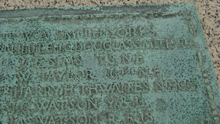 Private Smith's Name on the Whitley Bay War Memorial 