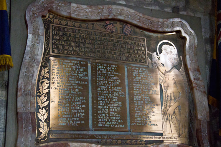 The First World War Memorial inside Pickering's Parish Church