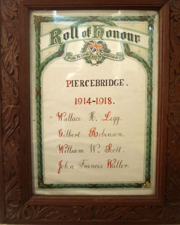 The First World War Memorial in ST. Mary's Church, Piercebridge (Co. Durham)