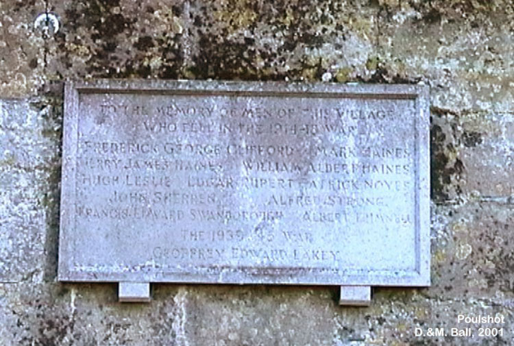 The War Memorial for Poulshot (Wiltshire), on the outside wall of St. Peter's Church 