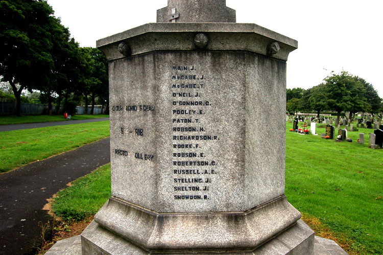 Thomas Patton's Name on the Preston Colliery War Memorial (shown as "T Paton")