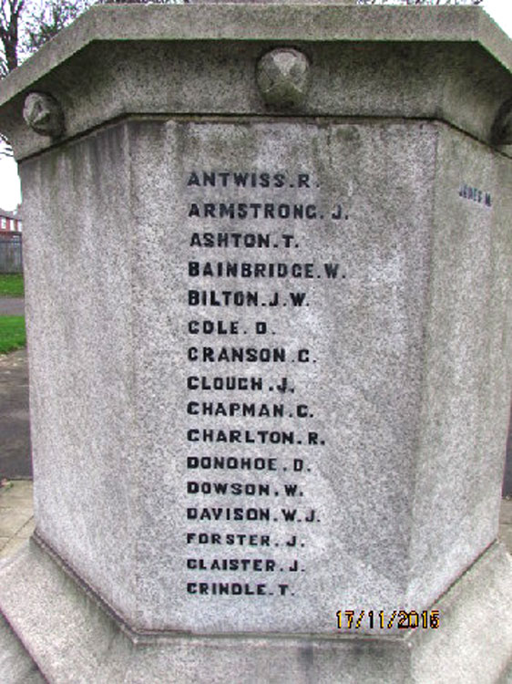 Joseph Forster's Name on the Preston Colliery War Memorial 