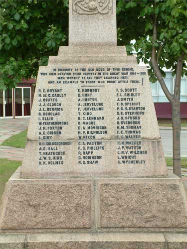The names on the War Memorial in the grounds of the Sir William Turner block of the Redcar and Cleveland College on Corporation Road, Redcar.