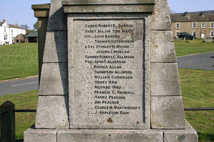 The Names of Those from Grinton, Marrick and Reeth who Lost Their Lives in the First World War