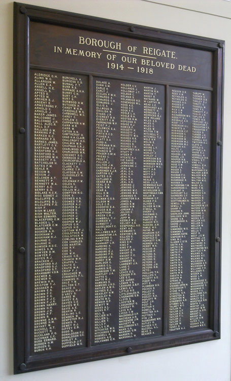 The War Memorial for Reigate in Reigate's Town Hall