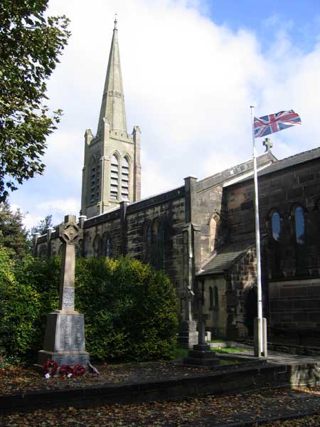 The Riddings War Memorial outside the Church of St. James, Riddings, Derbyshire.