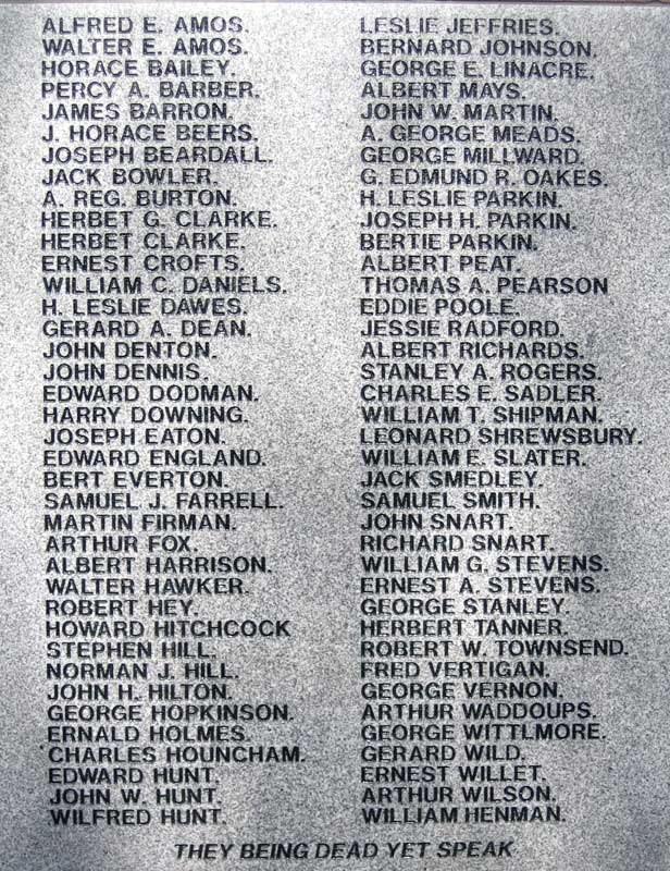 The First World War names on the Riddings War Memorial