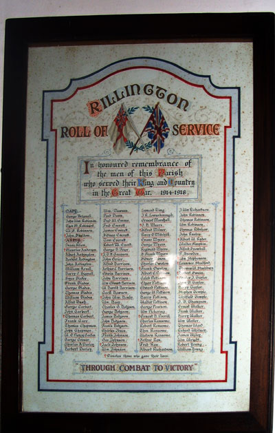 The Roll of Honour in St. Andrew's Church, Rillington