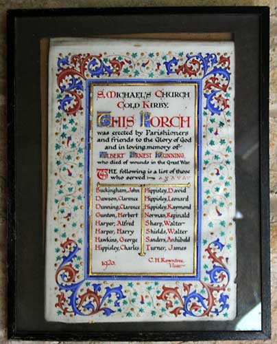 The Roll of Honour in St. Michael's Church, Cold Kirby.