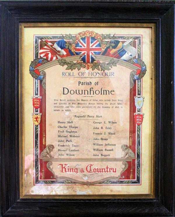 The WW1 Roll of Honour in the Church of St. Michael & All Angels, Downholme