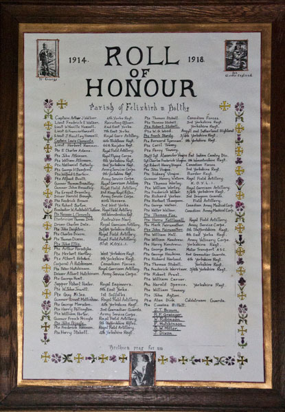 The Roll of Honour in St. Felix's Church, Felixkirk.