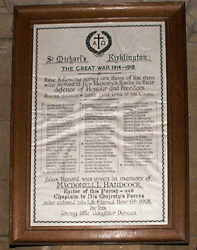 The Roll of Honour in St. Michael's Church, Crakehall.