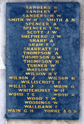 Private Sanders' Name on the Rugeley War Memorial