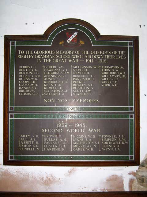 The War Memorial inside the chancel of St. Augustine''s Church, Rugely (Staffordshire).