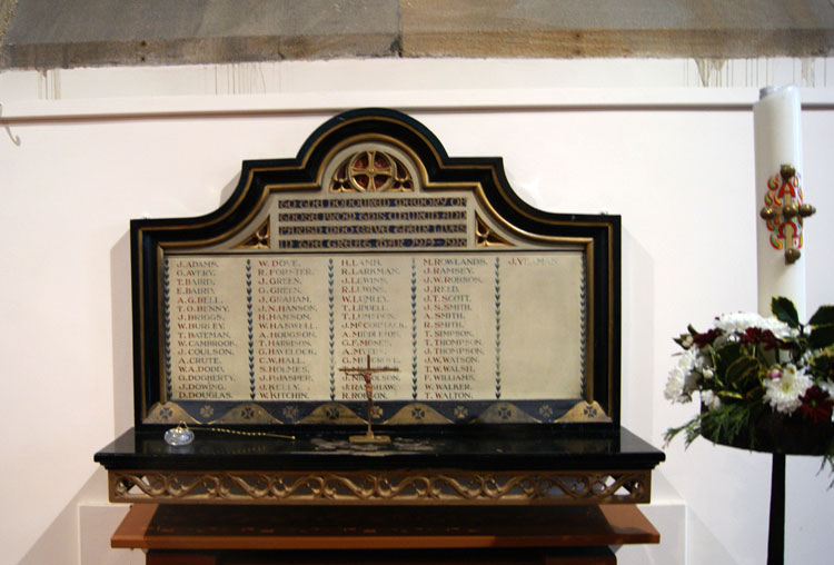 The First World War Memorial in St. Paul's Church, Ryhope