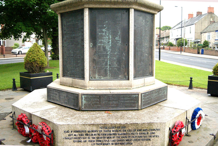 Ryhope War Memorial (Main Face with Dedication)