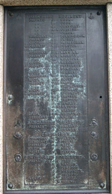 Panel 5 on the Ryhope War Memorial with Yorkshire Regiment Soldiers Names "Co - Wh".