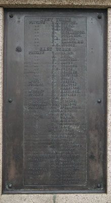 Panel 6 on the Ryhope War Memorial with Yorkshire Regiment Soldiers Names "Al - Co".