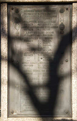 Panel 3 on the Ryhope War Memorial with Private Young's Name (of the DLI).