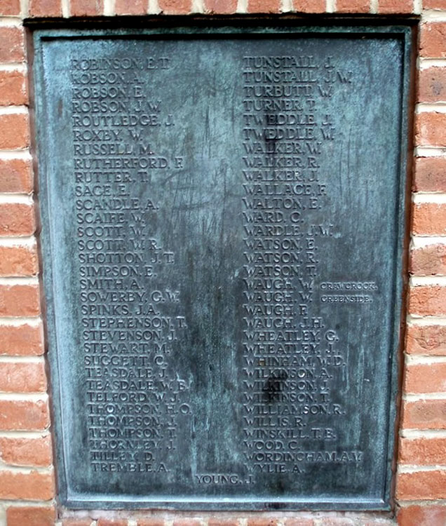 Privates Robson and Wheatley's Names on the Ryton War Memorial 