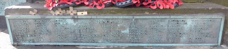 The Name of Private Cocks on the Springhead Plaque, Saddleworth War Memorial