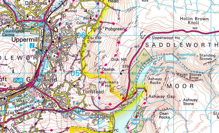 The LOcation of the Saddleworth War Memorial on Alderman's Hill