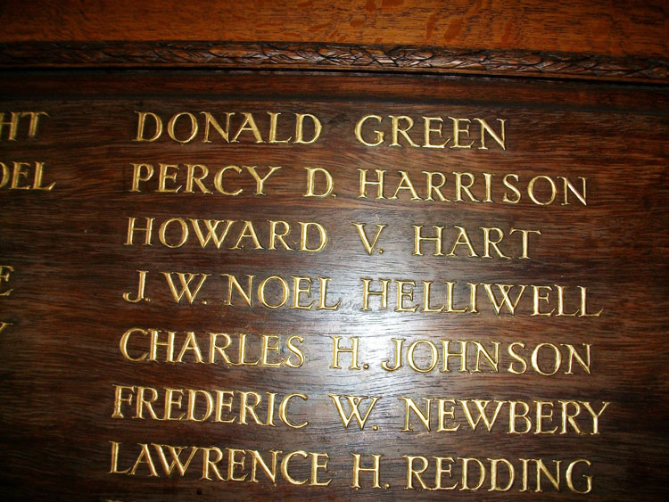 The Name of Howard H Hart on the Saffron Walden Friends School War Memorial