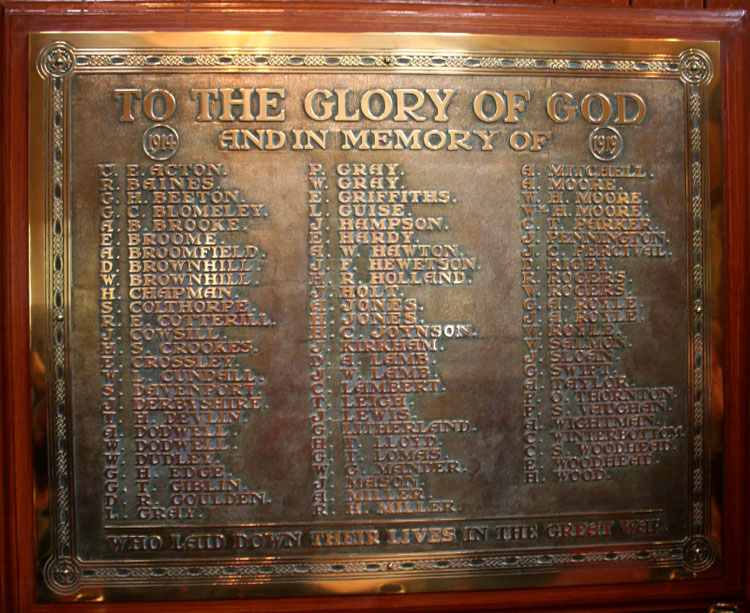 The First World War Memorial in St. Paul's Church, Sale (Cheshire)