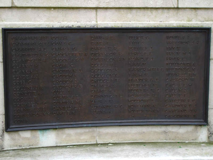 The Plaque with F Dodgson's name on the Salisbury (Guildhall) Memorial